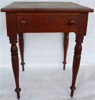 CLEAN 19TH C, CHERRY 1 DRAWER STAND W/ TURNED