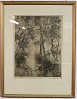 FRAMED & GLAZED ETCHING SIGNED, LOWER RIGHT,