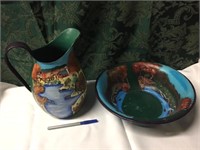 PAINTED PITCHER AND BASIN