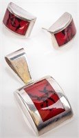 Jewelry Sterling Silver Jasper Earrings & Pendant