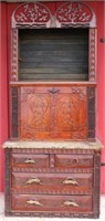 EXCEPTIONAL LATE 19TH C. TRAMP ART DESK, CHEST