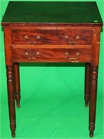 19TH C. CHERRY 2 DRAWER STAND, TURNED LEGS, 29" H