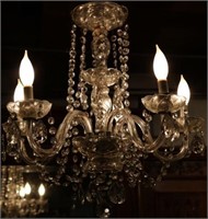 5 ARM CRYSTAL CHANDELIER WITH CUT PRISMS, WORKS!