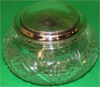 LARGE BRILLIANT CUT GLASS BUREAU JAR W/ STERLING