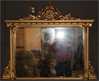 ORNATE GOLD GILT OVER MANTLE MIRROR, W/ LATER