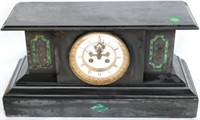 FRENCH MARBLE MANTLE CLOCK W/ MALACHITE INLAY,