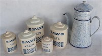 LOT TO INCLUDE 5 PC. FRENCH POTTERY CANISTER SET