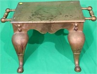 HEAVY 18TH C. BRASS HEARTH STOOL W/ HANDLES,  10"