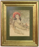 LATE 19TH C. WATERCOLOR DEPICTING YOUNG GIRL