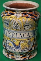 20TH C. FRENCH FAIENCE JAR, FLORAL & DOG DESIGN