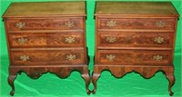 PR OF 20TH C. INLAID MAHOGANY 3 DRAWER STANDS
