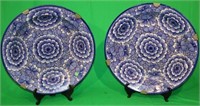 PR 19TH C. BLUE & WHITE ORIENTAL CHARGERS, FLORAL