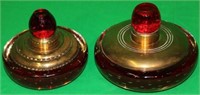 2 BLOWN RUBY GLASS INKWELLS, CONTROLLED BUBBLE