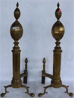 PAIR OF TALL HEAVY BRASS ANDIRONS, CHIPPENDALE