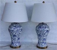 PAIR OF CONTEMPORARY BLUE & WHITE TABLE LAMPS,