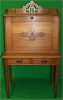 VICTORIAN CHESTNUT FALL FRONT DESK W/ CUT OUT