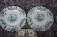 Pair of Green transfer ware plates