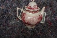 Red transferware Teapot with lid