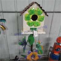 Birdhouse flower yard art