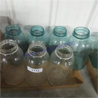4 blue & 3 clear canning jars