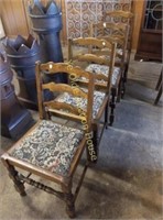 Nice Oak Ladder Back Chairs with Fabric Seats
