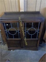 Leaded and Colored Glass Oak Bookcase