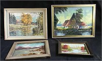 4 assorted framed oil paintings