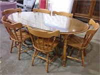 Glass top Dining table w/ 6 chairs, one captain
