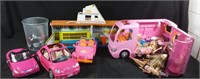 Barbies, clothing with RV, Jeep, cars and boat