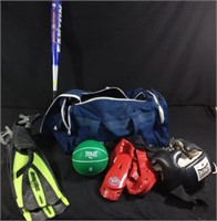 Wilson duffle bag with kickboxing equipment,