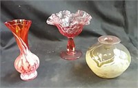 Cranberry glass &  glass art pieces