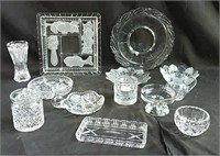 Assortment of glass serving items and other