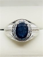 25C- sterling sapphire & cubic zirconia ring $300