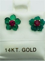 46C- 14k yellow gold ruby 0.24ct earrings $400