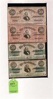 Confederate States $50 Notes, Lot of Four