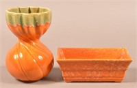 Two Vintage Hull Art Pottery Orange Vase and