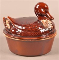 Vintage Hull Art Pottery Duck on Nest. Brown drip