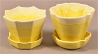 Two Yellow Drip Vintage Hull Art-Pottery