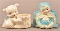 Two Vintage Hull Art-Pottery Figural Planters.