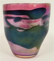 Purple & Iridescent Art Glass Vase By Brent Cox
