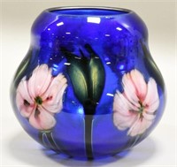 Charles Lotton Multi Flora Cobalt Art Glass Vase