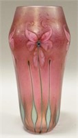John Lotton Pink Iridescent Art Glass Vase