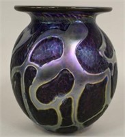 2010 Iridescent Purple Art Glass Vase Signed