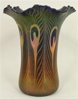 Lundberg Iridescent Pulled Feather Art Glass Vase