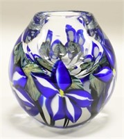 David Lotton Blue & White Clematis Art Glass Vase