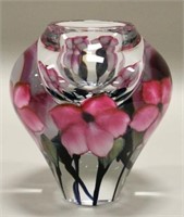David Lotton Pink Clematis Art Glass Vase