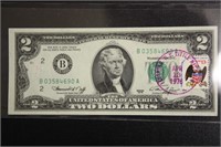 1976 $2 Dollar Bill Stamped First Day Issue