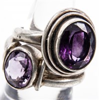 Jewelry Lot of 2 Sterling Silver Purple Rings