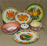 Floral Decorated and Vintage Enamelware Selection.