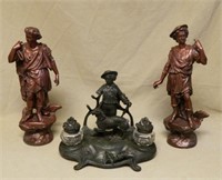 Spelter Inkwell and Figures.
